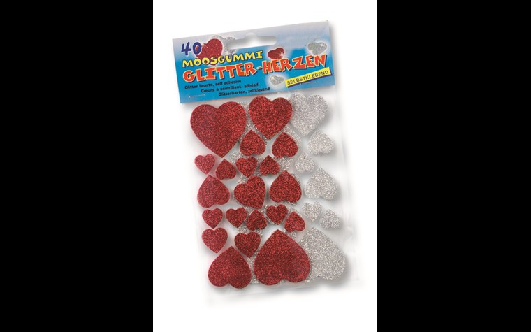 Foam rubber glitter hearts self-adhesive 40 pcs