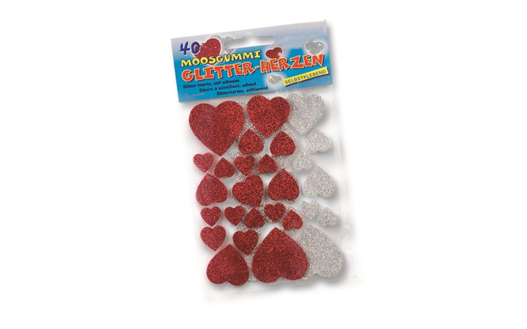 Foam rubber glitter hearts self-adhesive 40 pcs