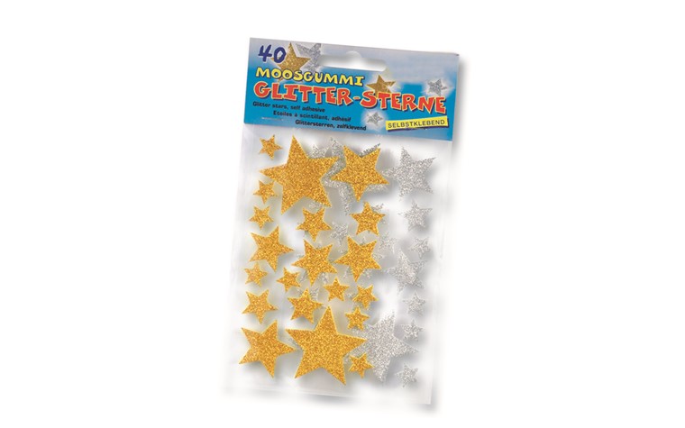 Caoutchouc mousse pailletée Étoiles autocollantes. 40 pcs