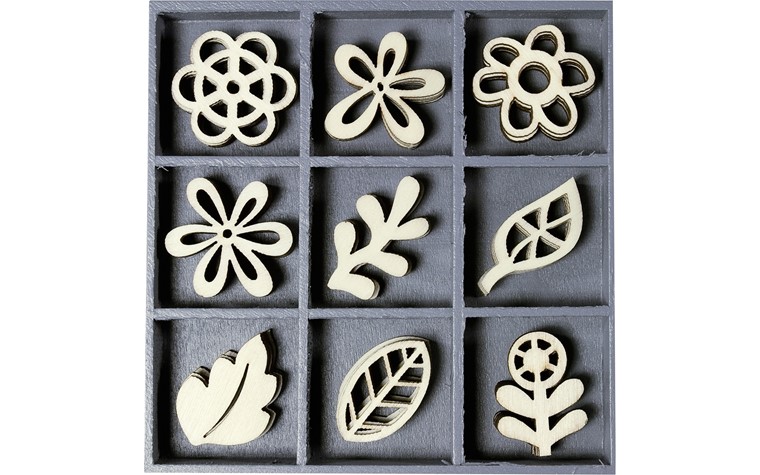 Houten ornamentendoos motief Fantasie 10,5x10,5cm 45 Stk