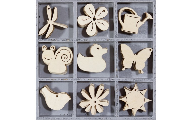 Holzornamantbox motiv Blumen+Tiere 10,5x10,5cm 45 Stk