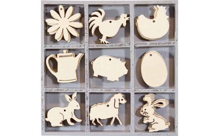 Houten ornamentendoos met boerderijmotief 10,5x10,5cm 45 Stk