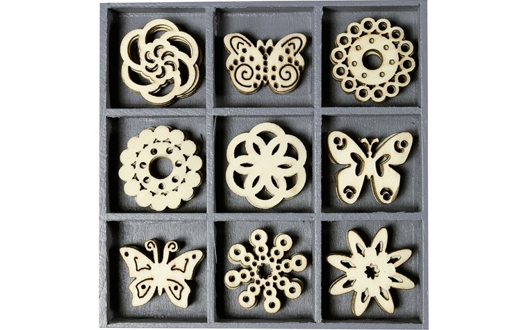 Holzornamantbox motiv Schmetterlinge Ornamente 10,5x10,5cm 45 Stk