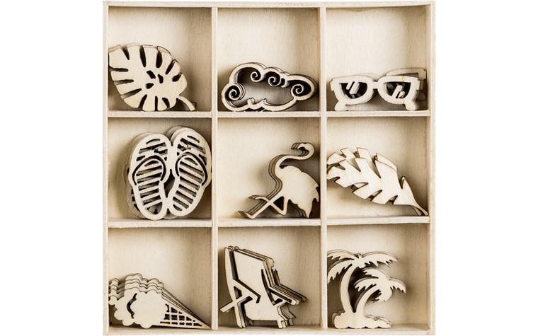 Houten ornamentendoos motief Beach 10,5x10,5cm 45 Stk
