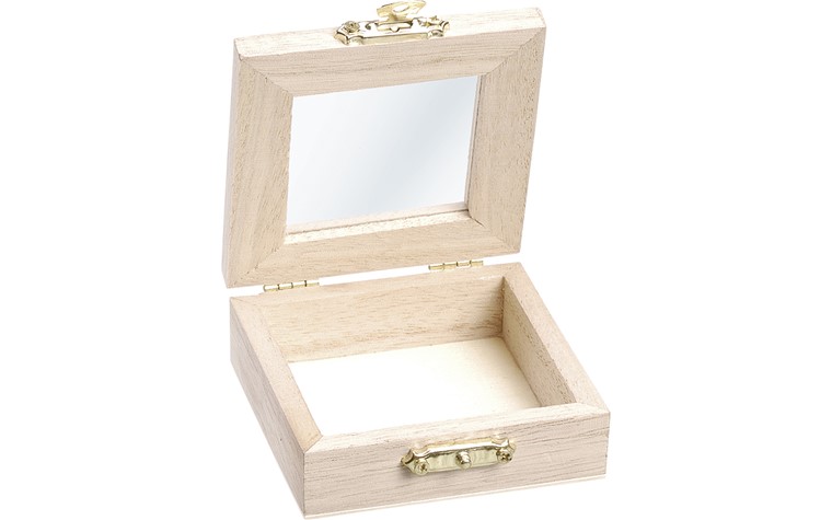 Houten doos 7x7x2,5cm vierkant