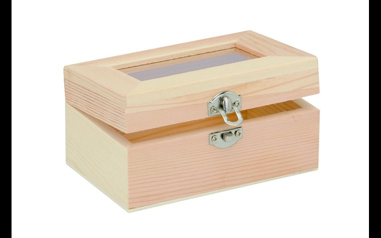 Wooden box with glass insert 12x8x6cm