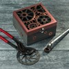 Wooden box with motive wheels 14,8x14,8x9cm