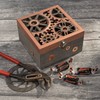 Wooden box with motive wheels 14,8x14,8x9cm