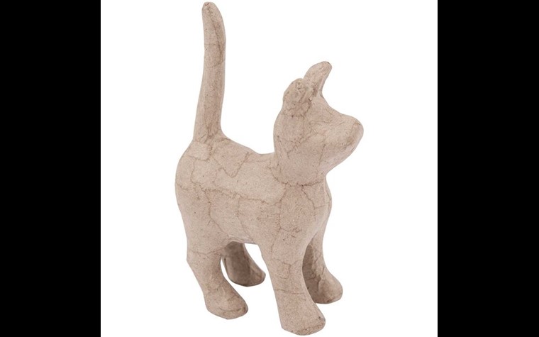 Paper mache cat standing 8,5x14x4,3cm