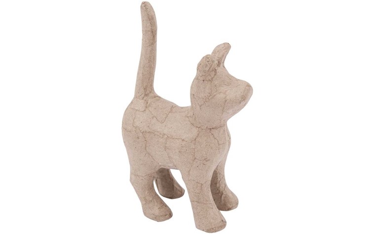 Paper mache cat standing 8,5x14x4,3cm