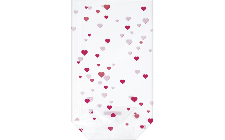 Bag Hearts - transparant met rode harten 10 stk