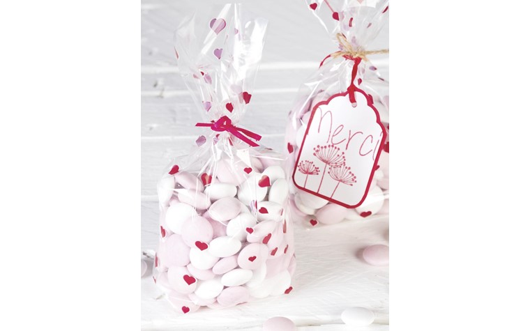 Bag Hearts - transparent with red hearts 10 pcs