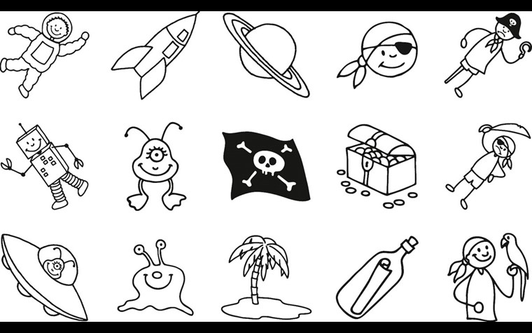 Stamp set pirate+astronaut